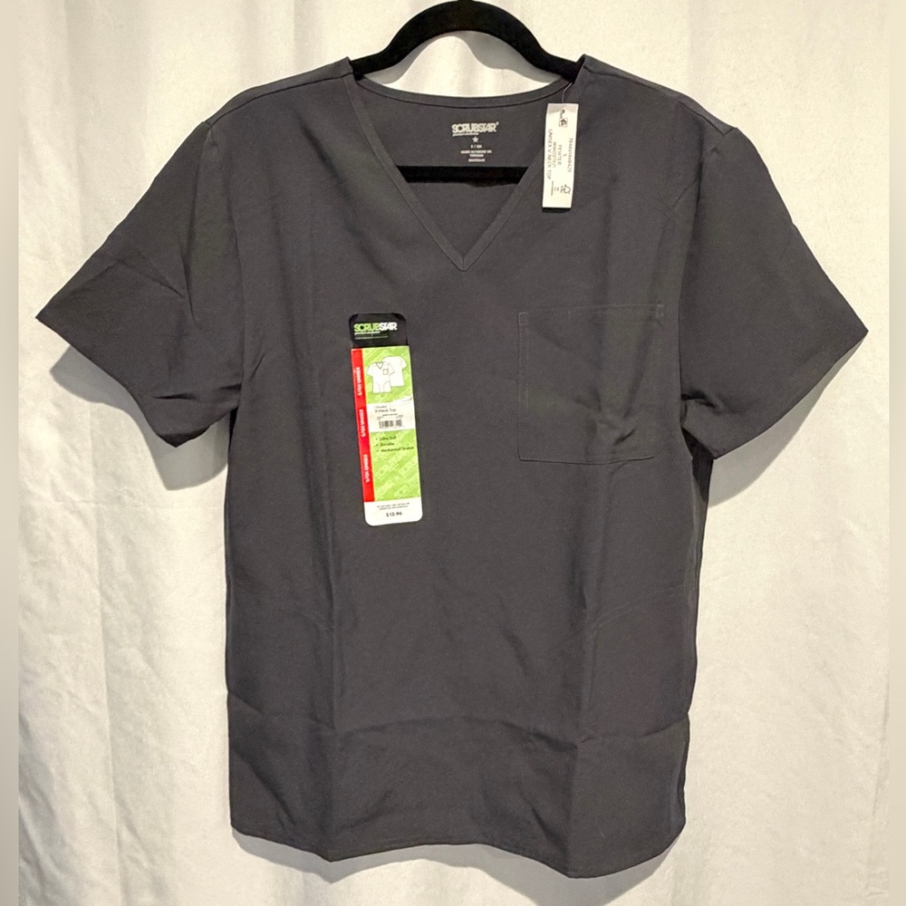 NWT Scrubstar Premium Unisex Scrub V-Neck Top Pewter Soft Stretch WM03T921 Sz S - Picture 3 of 10